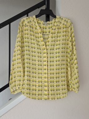 Joie Yellow Geometric Button-Down Blouse Size M